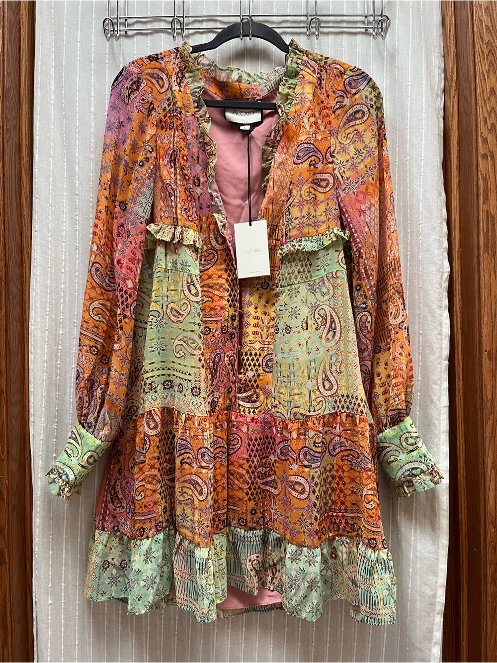 Alexis Sabrine Sunset Paisley Chiffon Mini Dress Size L